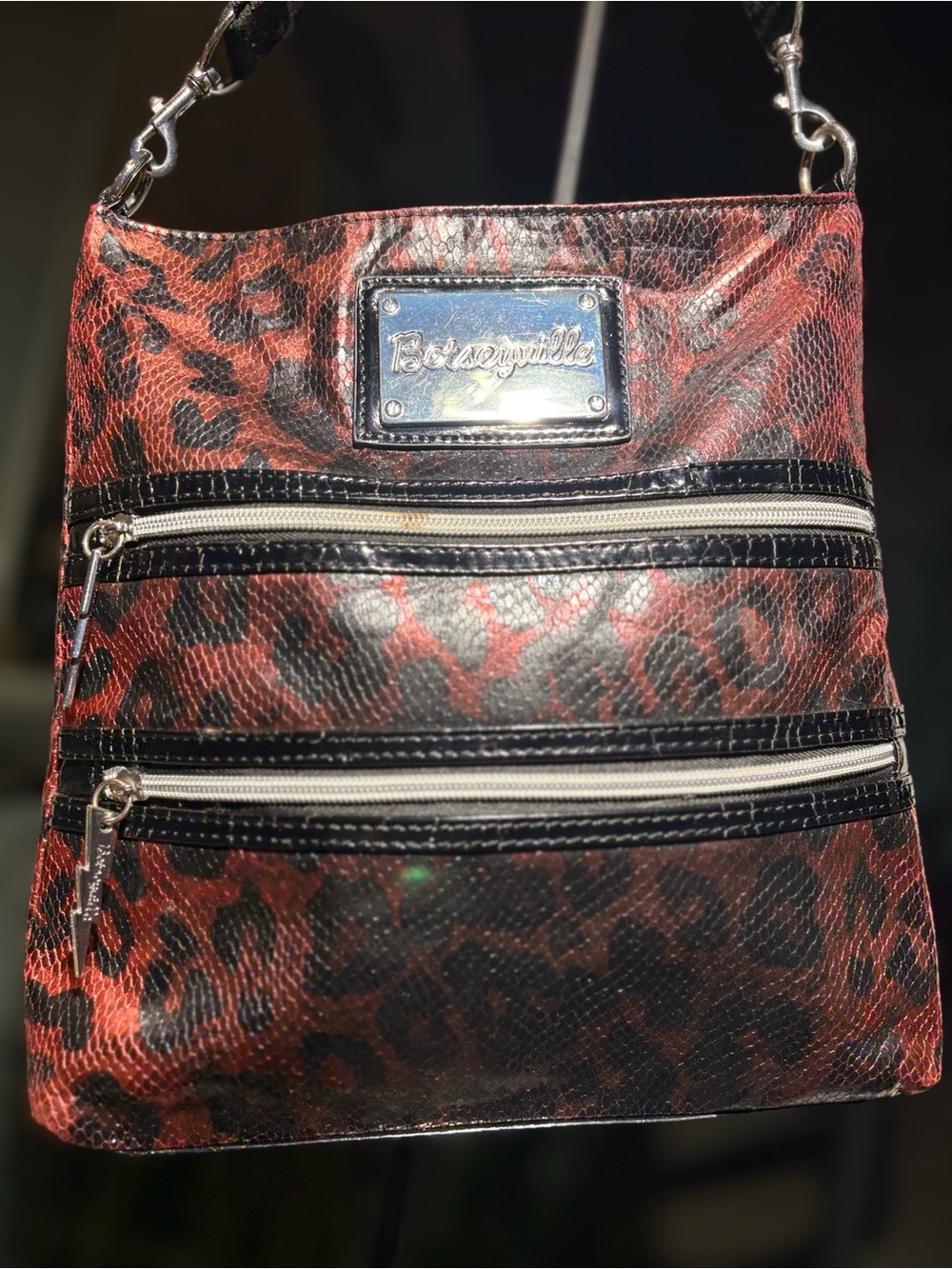 Vintage Betseyville by Betsey Johnson Red Leopard Print Crossbody Bag